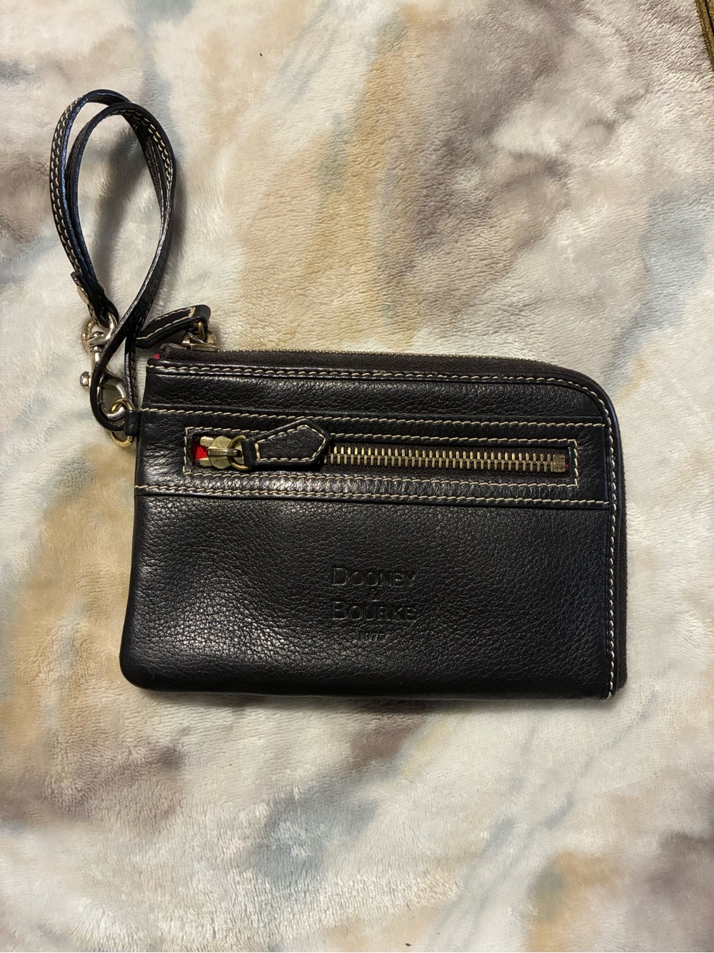 Dooney & Bourke Chocolate Brown Pebbled Leather Wristlet with Gold Zip